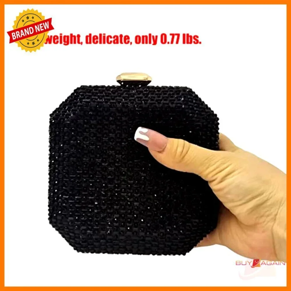 Mini Crystal Box Clutch Rhinestone Evening Bag with Chain